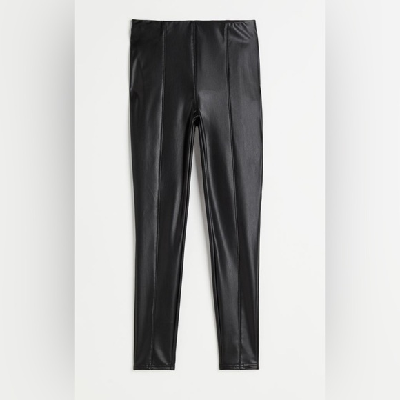 NWT | H&M COATED CREASE FRONT FAUX LEATHER LEGGINGS/ PANTS | SIZE: L - Picture 2 of 9